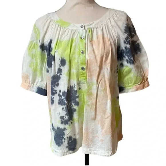 Elizabeth & James Tie Dye Cotton Blouse Size Medium | Button Front Full Sleeve - Picture 1 of 12